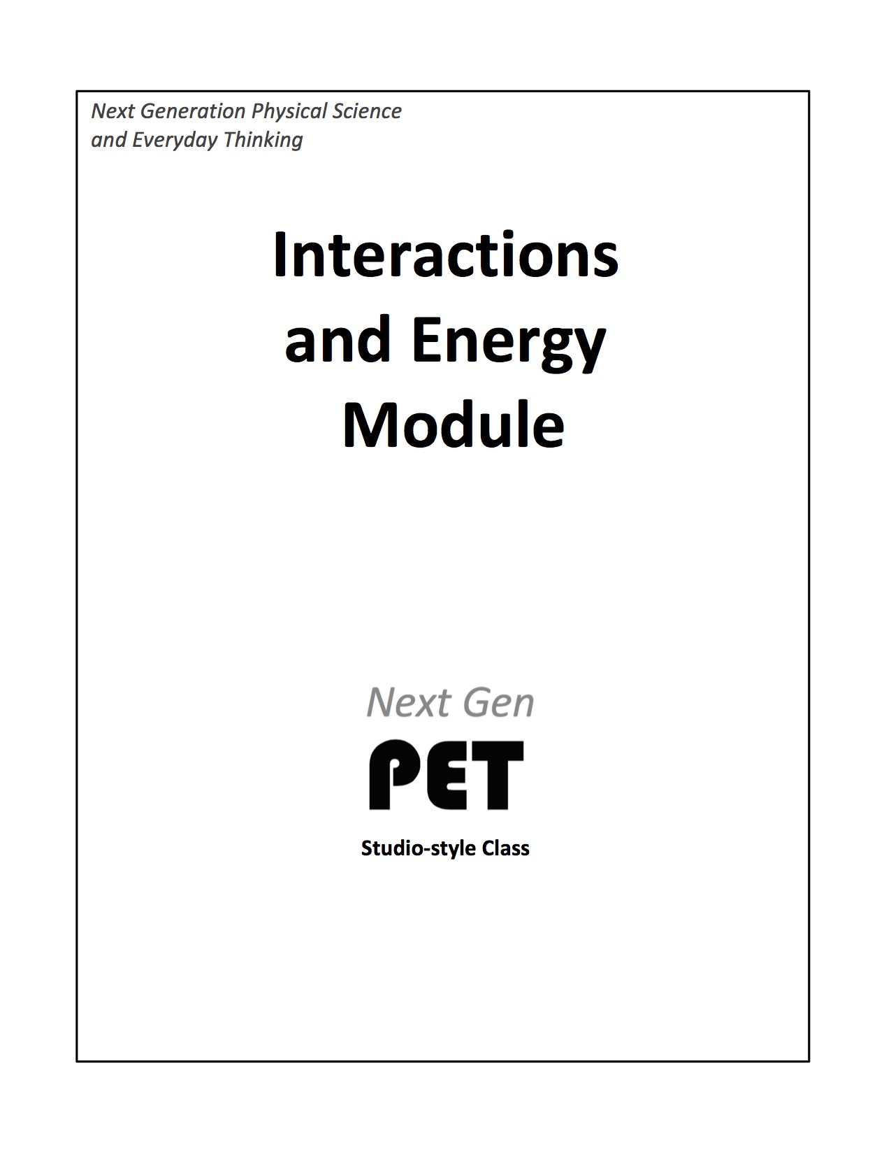 Module IE: Interactions and Energy