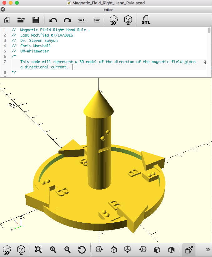 Picture of a Mag field due to current OpenSCAD screen.