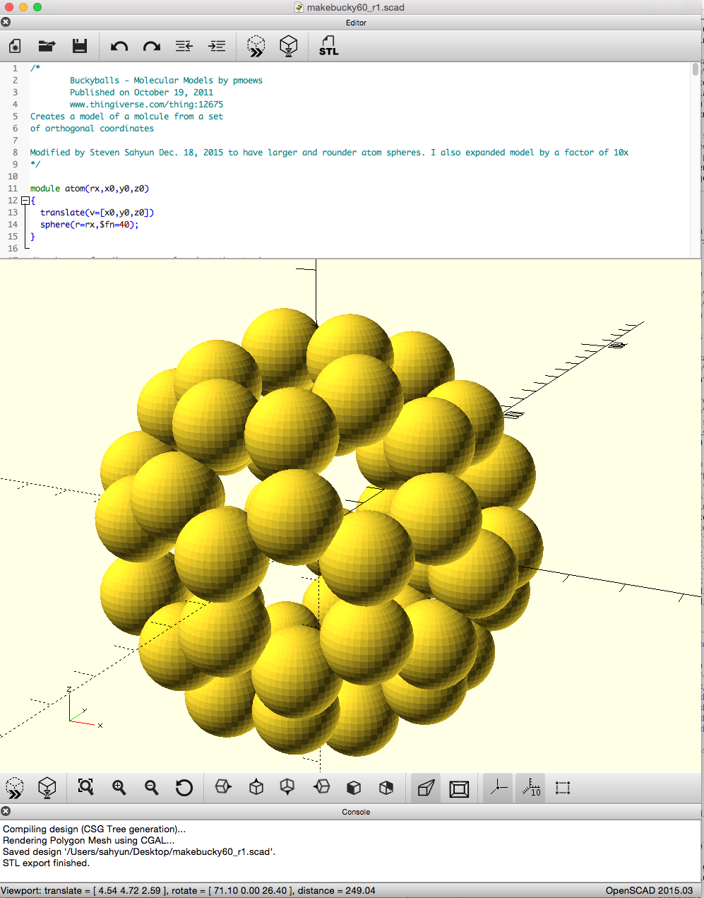 Picture of a OpenSCAD screen.