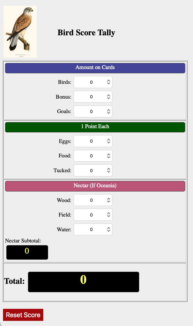 Picture of Score tally applet for Wingspan